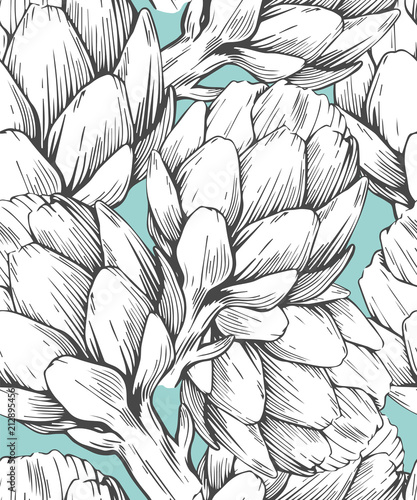 Seamless pattern with hand drawn artichokes. Vector illustration. Botanical pattern for textiles and wallpapers.