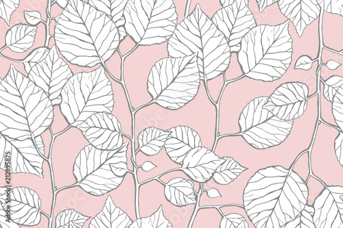Seamless pattern with hand drawn twigs with leaves. Vector illustration. Botanical pattern for textiles and wallpapers.