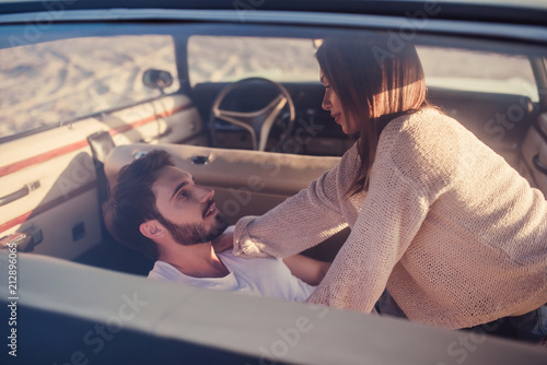 Couple with retro car