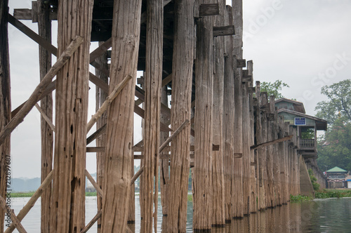 Wooden structure of U Bein Bridge over the Taungthaman Lake