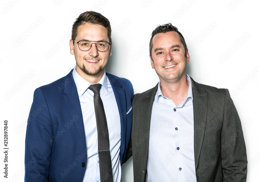 Two Handsome car salesmen on white background Two Handsome car salesmen on white background