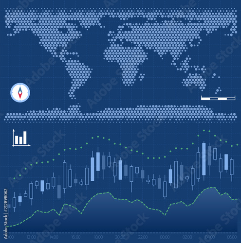 Global Exchange Market. Graphic background on the theme of 'Stock Exchange / Foreign Exchange'.