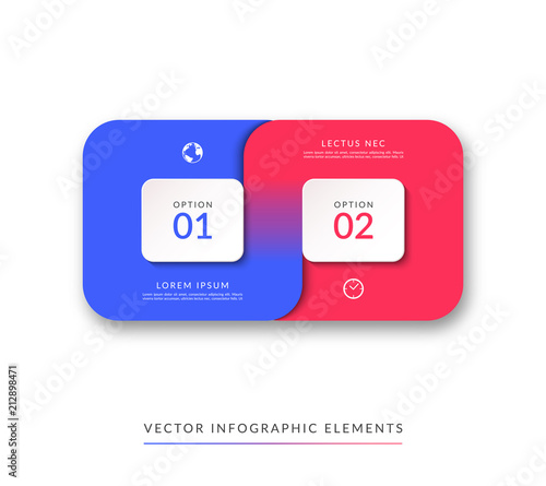 Infographic template of 2 connected parts flowing one into another. Clean colorful banner for website or graphic layout, timeline, diagram, chart. Vector illustration
