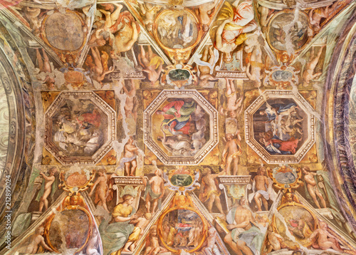 PARMA, ITALY - APRIL 17, 2018: The fresco on the cieling of church Chiesa di Santa Maria degli Angeli by Giovanni Maria Conti and Pier Antonio Bernabei (1620).