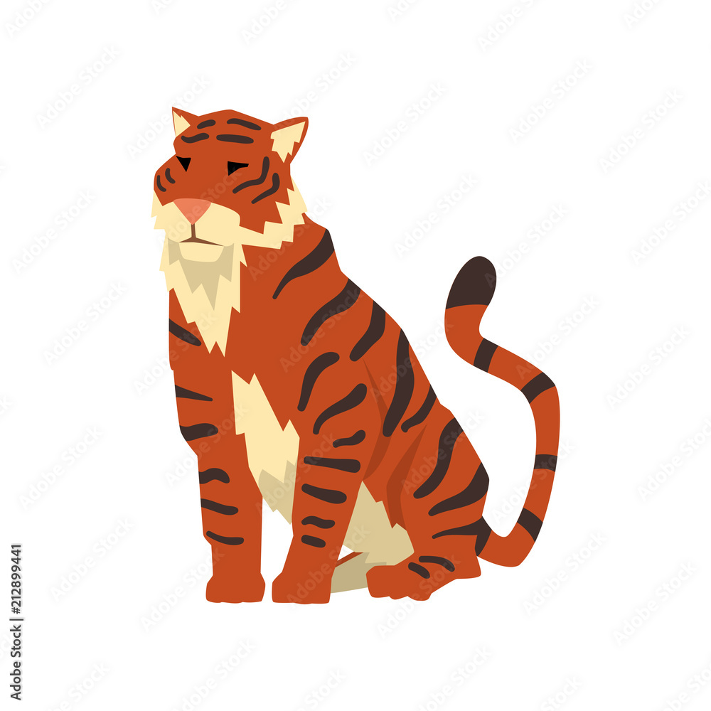 Powerful tiger sitting, wild cat, predator cartoon vector Illustration on a white background Powerful tiger sitting, wild cat, predator cartoon vector Illustration on a white background