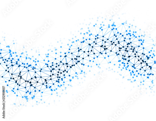The dots are connected by lines in the form of a wave. Abstract vector illustration on the topic of large data, chemistry, social networks