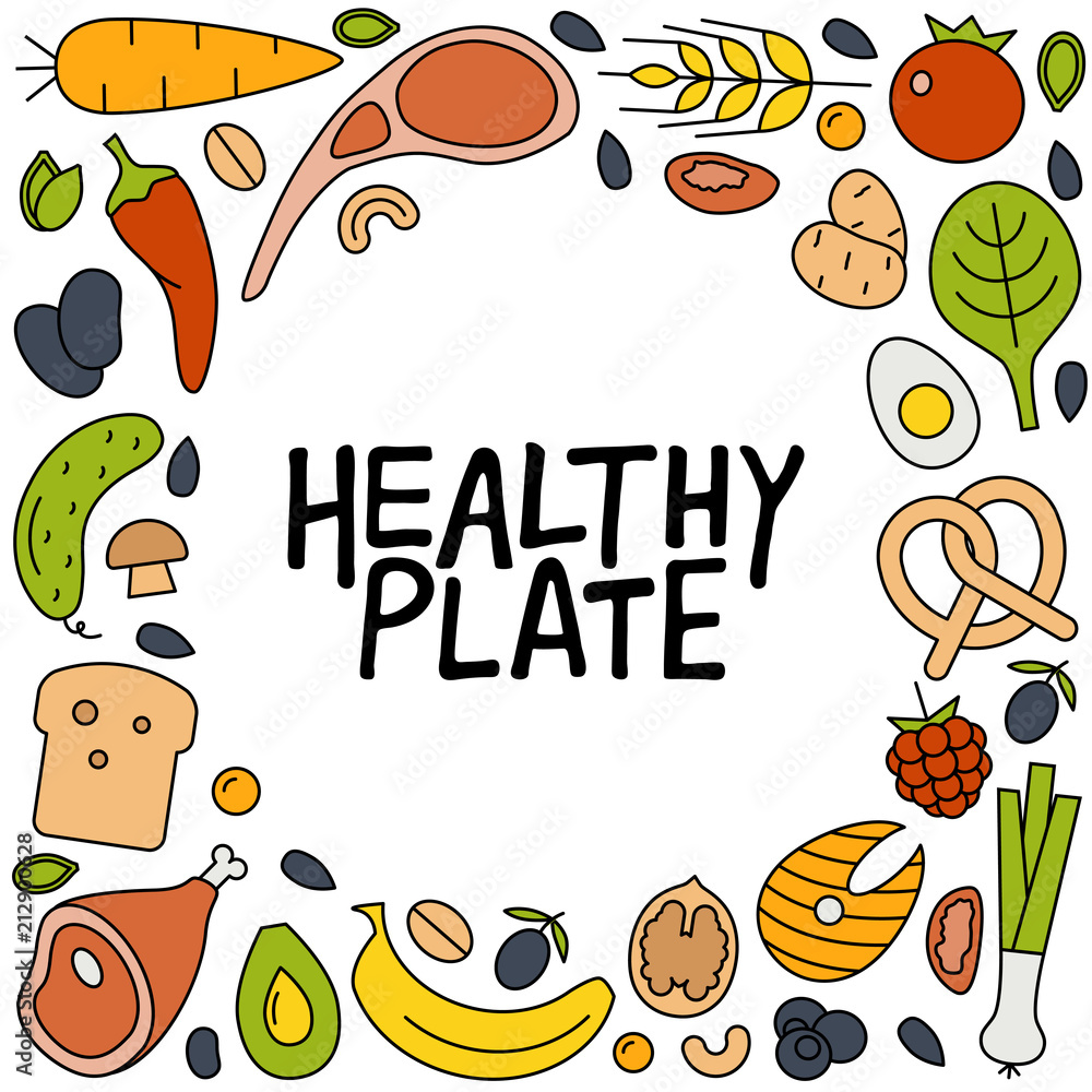 Naklejka premium Healthy plate hand drawn lettering
