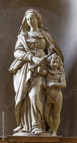 PARMA, ITALY - APRIL 15, 2018: The carved statue of Madonna with the Child in church Chiesa di San Giovanni Evangelista probabli by Antonio Begarelli from 16. cent.