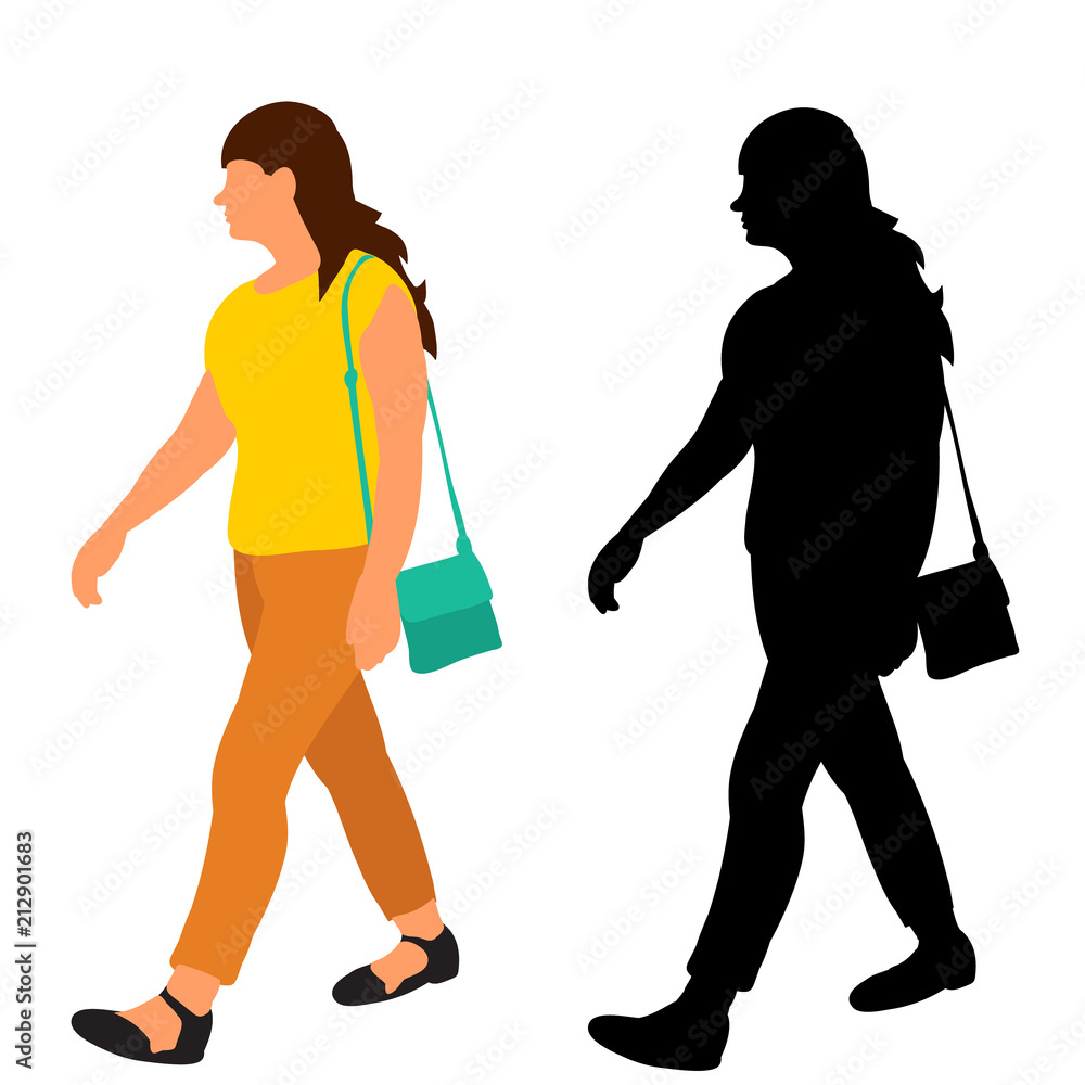 vector, isolated, silhouette girl walking, flat style