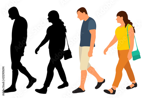 vector, isolated, silhouette people go