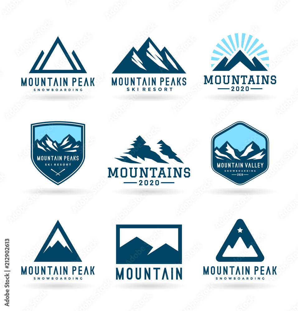 Mountains, rocks and peaks. Vector illustration and logo design elements Mountains, rocks and peaks. Vector illustration and logo design elements