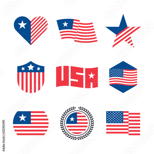 American flag vector emblems, USA flaf logo design elements photo