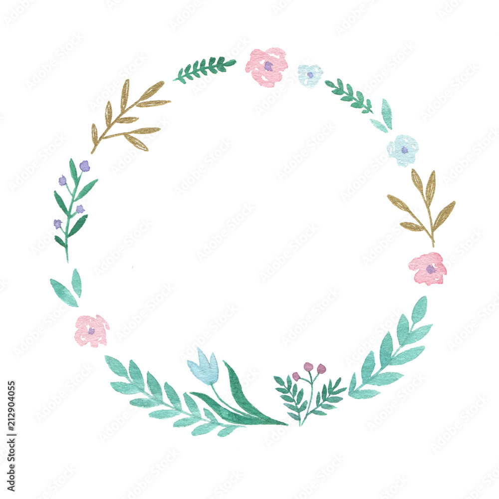 Flower wreath. Hand painted watercolor illustration.