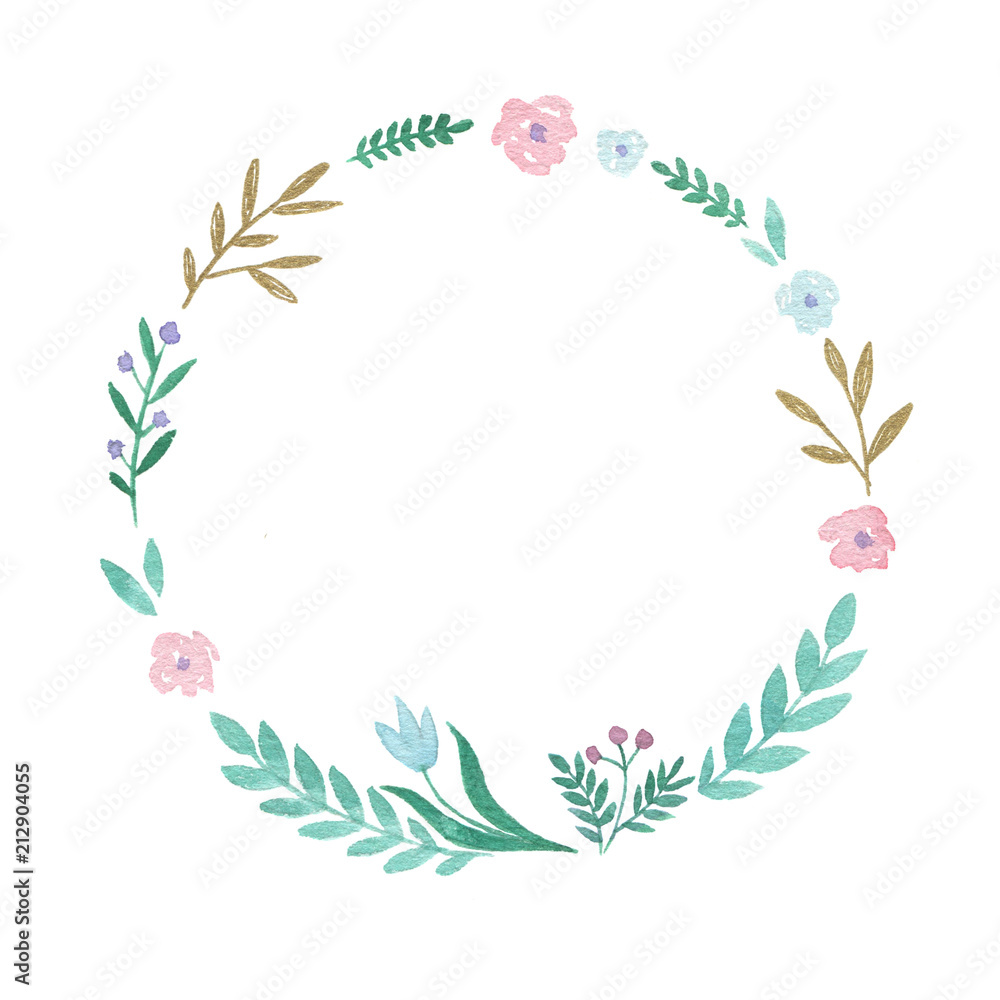 Obraz premium Flower wreath. Hand painted watercolor illustration.