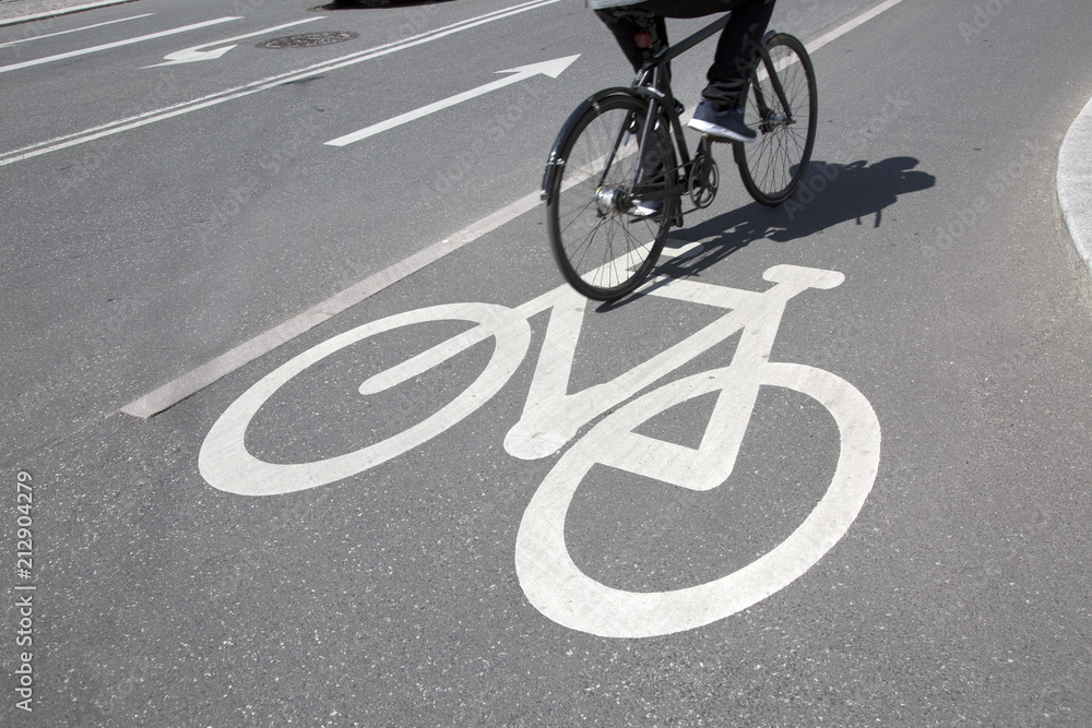 Cyclist on Bike Lane; Copenhagen Cyclist on Bike Lane; Copenhagen