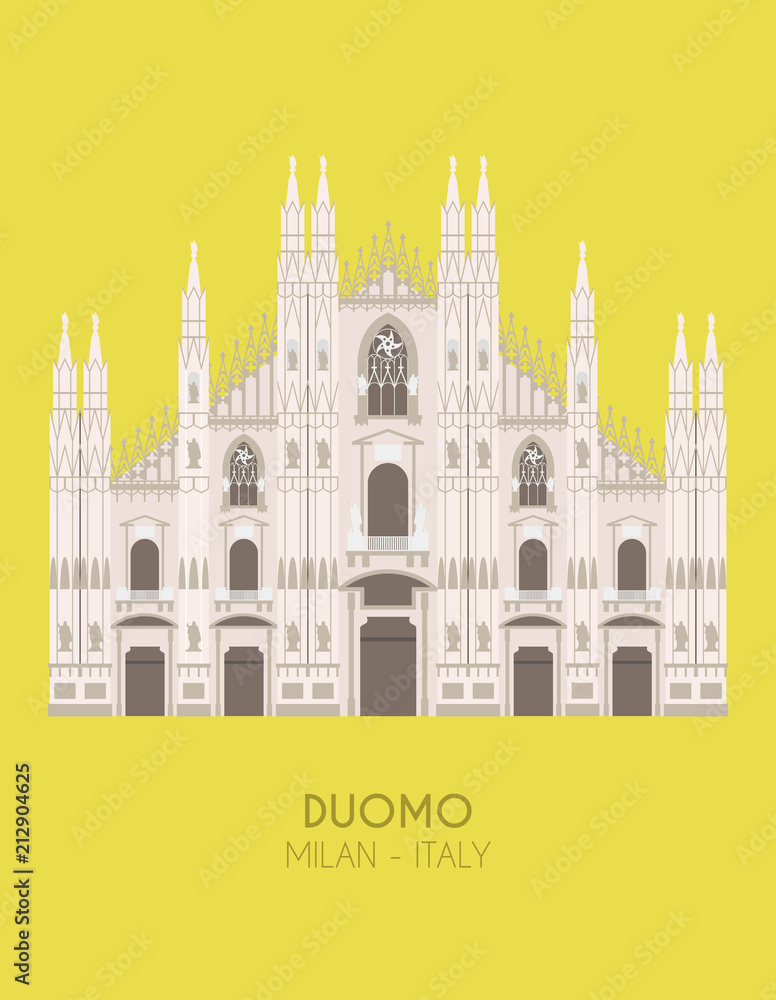 Modern design poster with colorful background of Milan Cathedral (Milan, Italy). Vector illustration