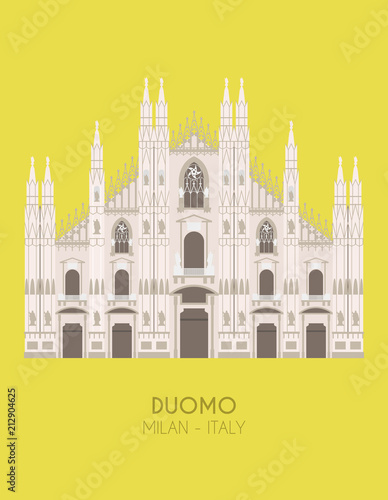 Modern design poster with colorful background of Milan Cathedral (Milan, Italy). Vector illustration