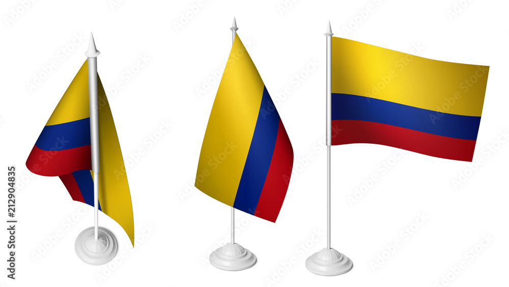 Isolated 3 Small Desk Colombia Flag waving 3d Realistic Colombian Desk Flag Isolated 3 Small Desk Colombia Flag waving 3d Realistic Colombian Desk Flag