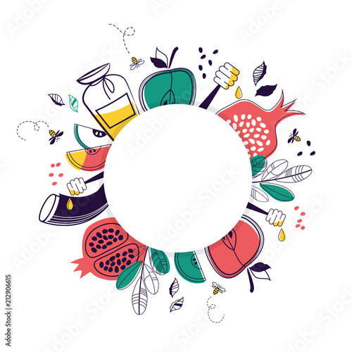 greeting card with symbols of Jewish holiday Rosh Hashana , New Year. place for your text. vector illustration template design
