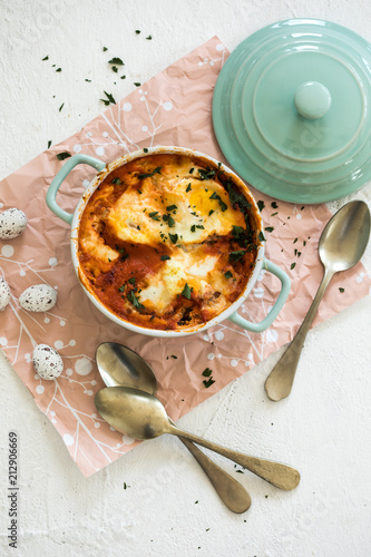 Ovendish with hidden eggs photo