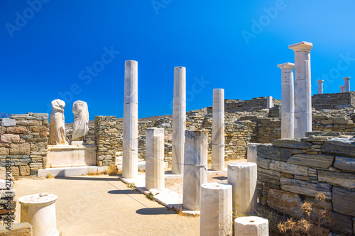 Ancient ruins in the island of Delos in Cyclades, one of the most important mythological, historical and archaeological sites in Greece. photo