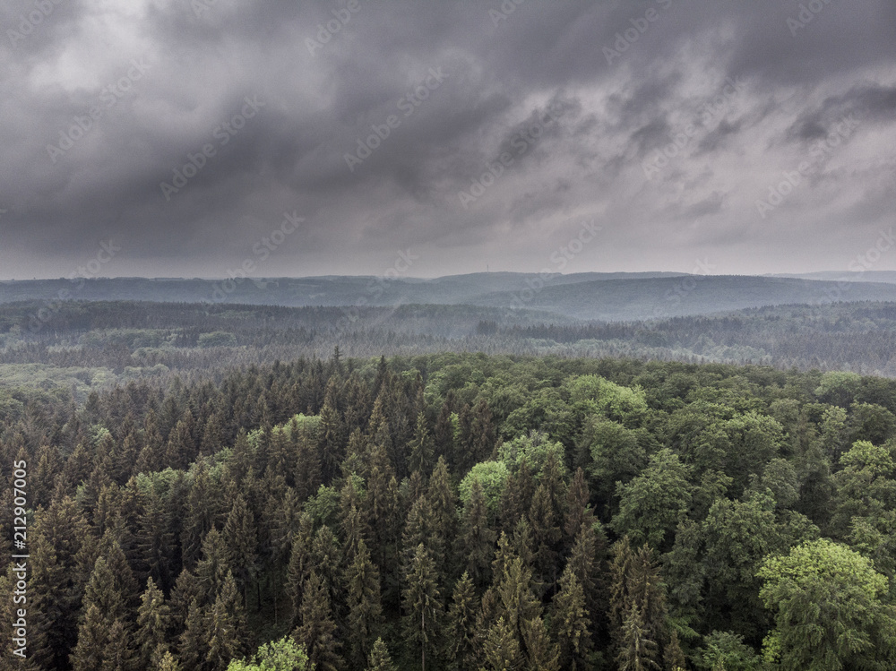 Regenwolken über einer Waldlandschaft Regenwolken über einer Waldlandschaft