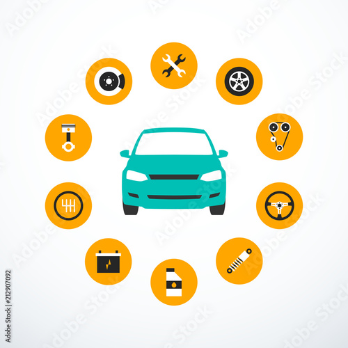 Concept of car service. Set of car service icons. Vector illustration