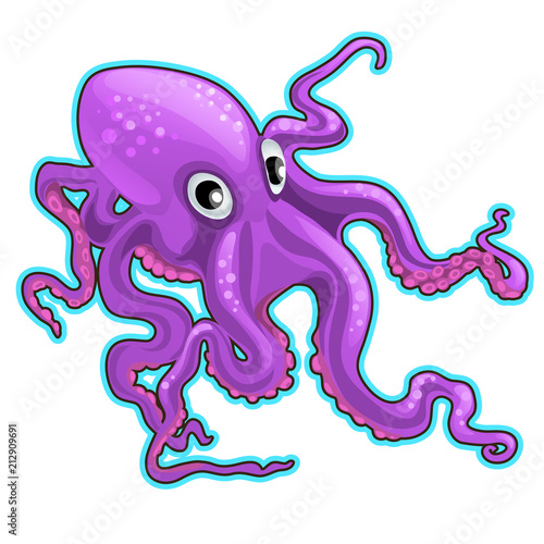 Cartoon purple octopus. Inhabitants of the seas and oceans isolated on white background. Vector cartoon close-up illustration.