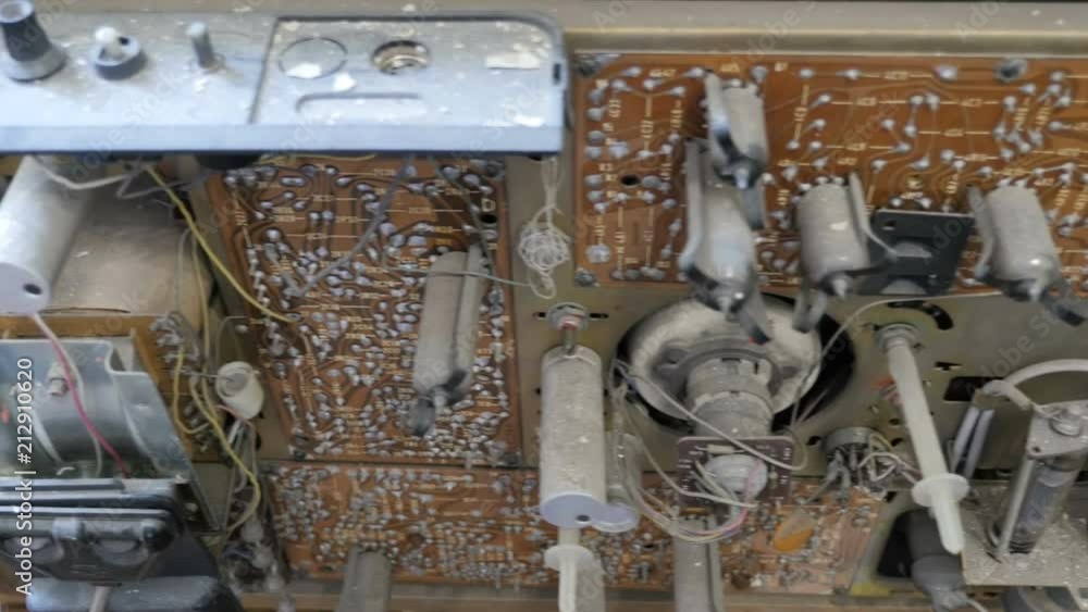 Inside of the retro tv. View of back panel of old TV
Inside of the retro tv. View of back panel of old TV