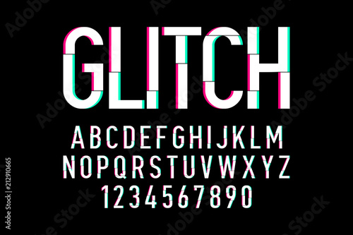Trendy style distorted glitch typeface. Letters and numbers