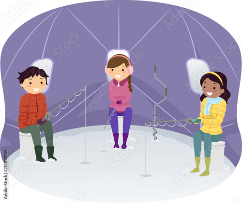 Stickman Teens Ice Fishing Tent Illustration