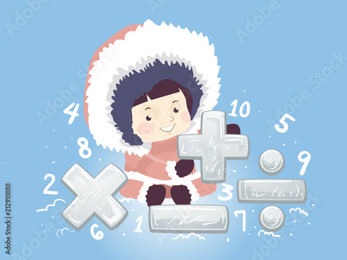 Kid Girl Ice Math Symbol Numbers Illustration