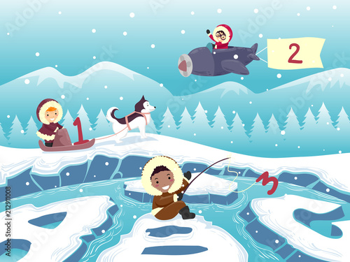 Stickman Kids Ice Age Play Illustration