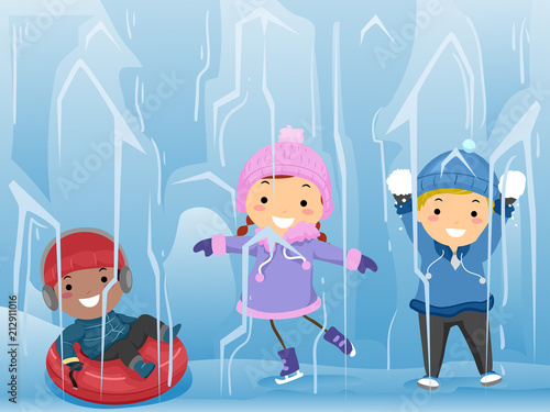 Stickman Kids Play Inside Ice Illustration