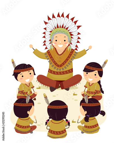 Stickman Kids Native American Indian Elder Teach