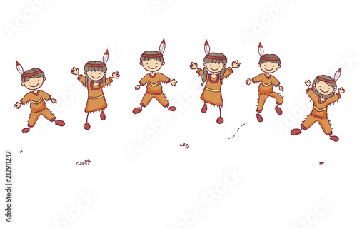 Stickman Kids Native American Jump Illustration