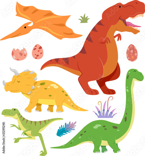 Fototapeta Naklejka Na Ścianę i Meble -  Prehistoric Dinosaur Elements Illustration