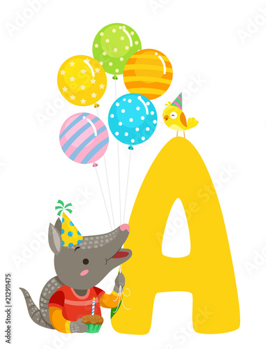Armadillo Birthday Alphabet Illustration