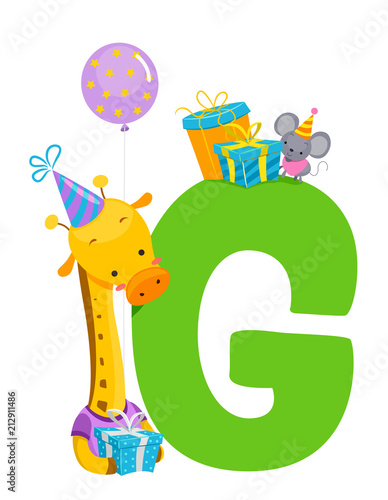 Giraffe Birthday Alphabet Illustration