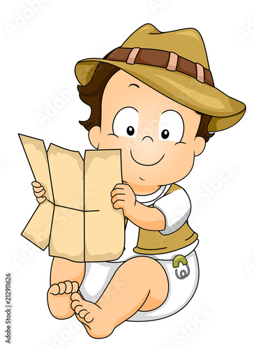 Baby Boy Explorer Hold Map Illustration