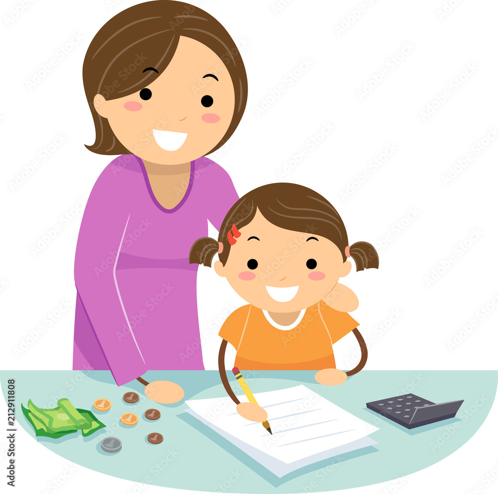 Stickman Kid Girl Mother Teach Count Change