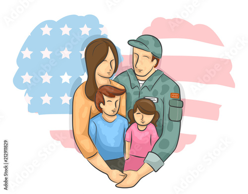 Military Family Kids Heart Flag Illustration