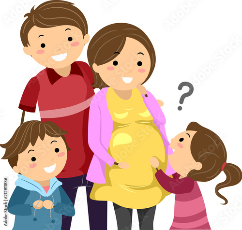 Stickman Family Kids Ask Pregnant Illustration
