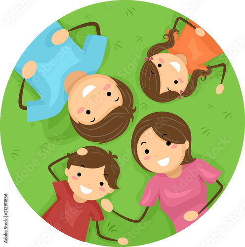 Stickman Kids Family Lie Grass Illustration