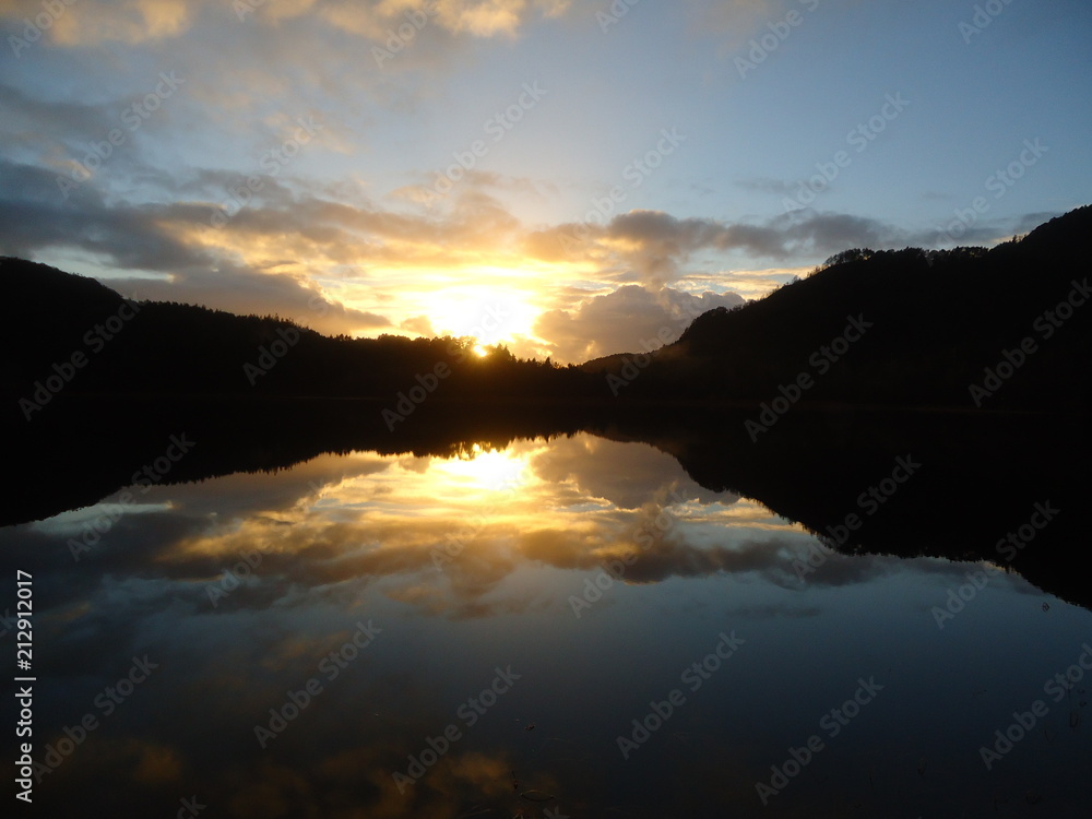 SUNSET over the mountains lake...Os...Norway SUNSET over the mountains lake...Os...Norway