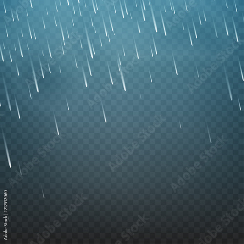 Vector illustration rain isolated on a transparent background. Shower weather, monsoon EPS10