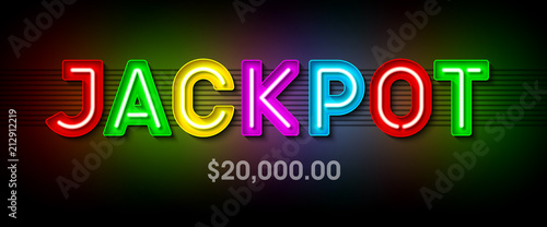 Jackpot, Broadway style bright banner with winning. Casino or lottery advertising template