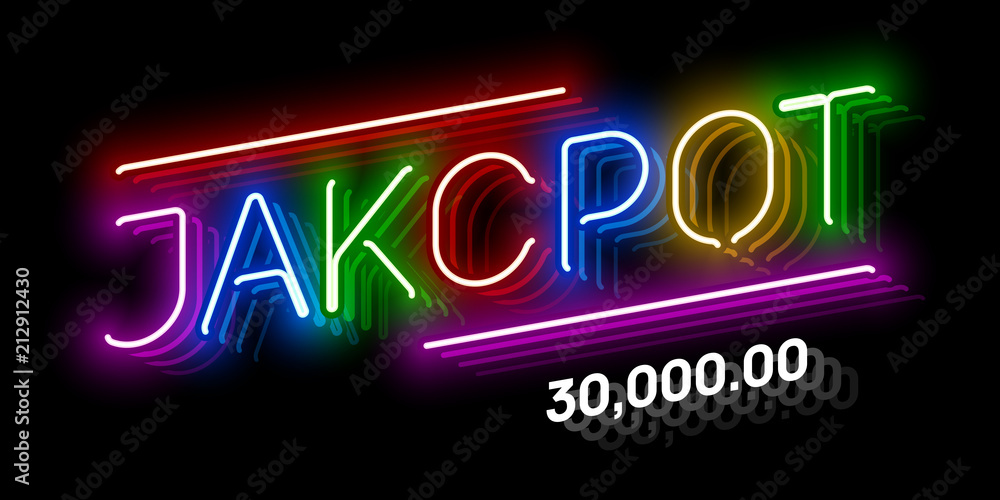 Jackpot, gambling game bright neon banner with winning. Casino or lottery advertising template Jackpot, gambling game bright neon banner with winning. Casino or lottery advertising template