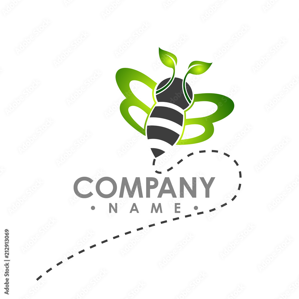 custom made wallpaper toronto digitallogo abstract bee flying with green leaf wing vector logo illustrations