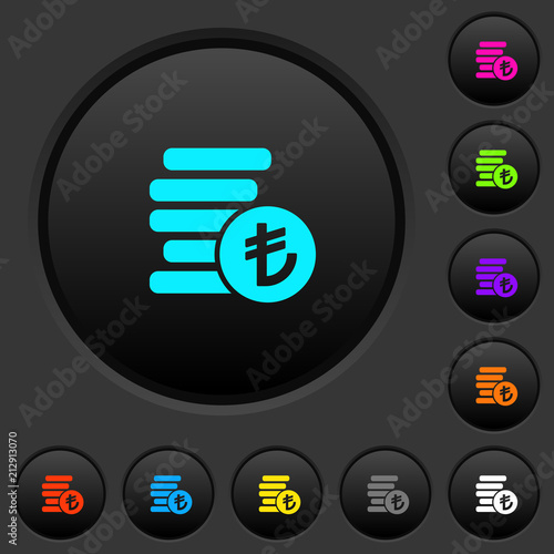 Turkish Lira coins dark push buttons with color icons